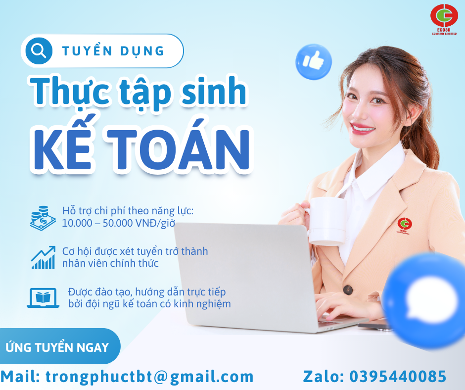 tuyển dụng thực tập, tuyển dụng, kế toán, eco3d,