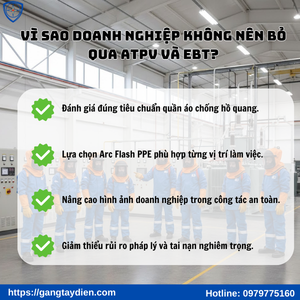 Giá trị ATPV, ATPV và EBT, EBT là gì, chỉ số ATPV, tiêu chuẩn quần áo chống hồ quang, PPE hồ quang, Arc Flash PPE,cách đo ATPV, mức bảo vệ hồ quang điện, tiêu chuẩn ASTM F1959, chênh lệch ATPV và EBT, quần áo chống cháy FR, 