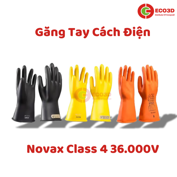 găng tay cách điên, Găng tay cách điện Novax Class 4 36000V, bảo hộ eco3d, bảo hộ ngành điện, dụng cụ cách điện,
