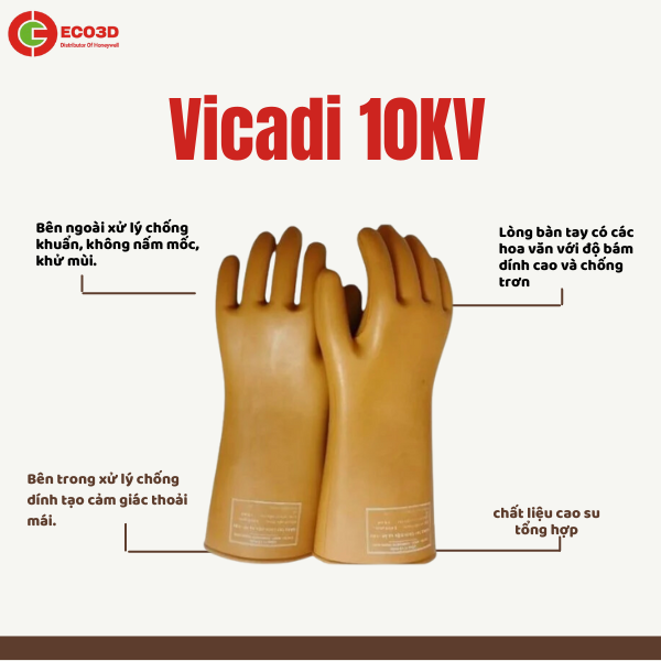 găng tay cách điện Vicadi 10kv, bảo hộ eco3d, bảo hộ ngành điện,