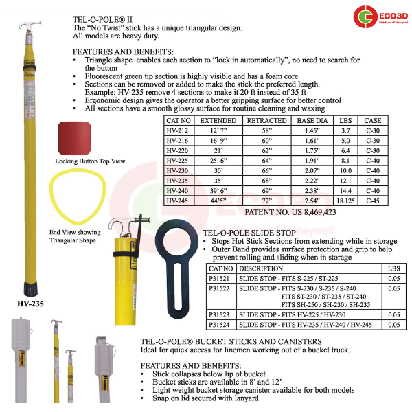 sào cách điện, bảo hộ eco3d, dụng cụ cách điện, SÀO CÁCH ĐIỆN HV-230 HASTING USA, bảo hộ ngành điện,