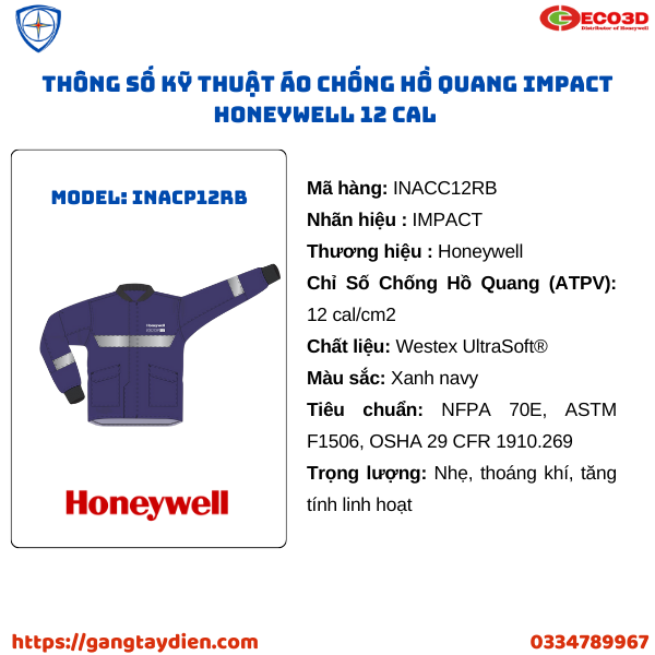 ÁO CHỐNG HỒ QUANG IMPACT HONEYWELL 12 CAL