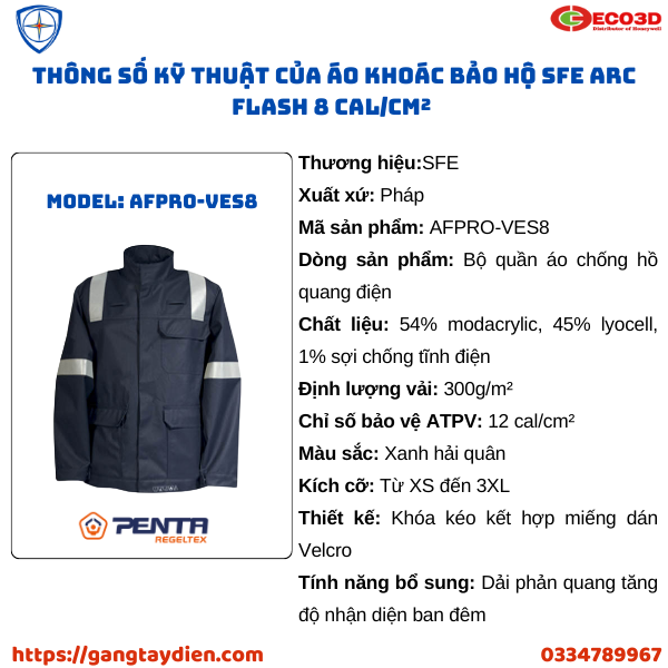 Áo khoác bảo hộ SFE, BẢO HỘ ECO3D, ÁO CÁCH ĐIỆN, SFE, BẢO HỘ LAO ĐỘNG,