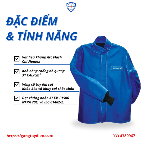 ÁO KHOÁC CHỐNG HỒ QUANG 31 CAL, bảo hộ eco3d, áo cách điện salisbury,