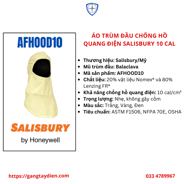 ÁO TRÙM ĐẦU CHỐNG HỒ QUANG ĐIỆN SALISBURY, BẢO HỘ ECO3D, QUẦN ÁO CÁCH ĐIỆN, SALISBURY, 