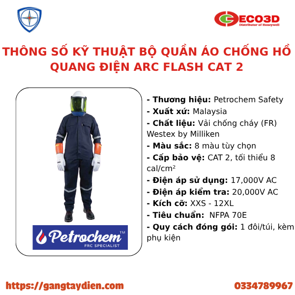 BỘ QUẦN ÁO CHỐNG HỒ QUANG ĐIỆN ARC FLASH, arc flash, quần áo chống hồ quang điện, PETROL CHEM, QUẦN ÁO HỒ QUANG ĐIỆN 8.9CAL,