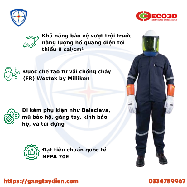 BỘ QUẦN ÁO CHỐNG HỒ QUANG ĐIỆN ARC FLASH, arc flash, quần áo chống hồ quang điện, PETROL CHEM, QUẦN ÁO HỒ QUANG ĐIỆN 8.9CAL,