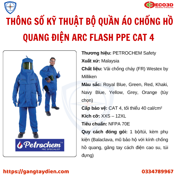 BỘ QUẦN ÁO CHỐNG HỒ QUANG ĐIỆN ARC FLASH, bảo hô eco3d, quần áo hồ quang điện,