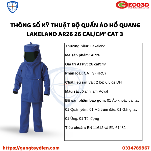 BỘ QUẦN ÁO HỒ QUANG LAKELAND, bảo hộ eco3d, dụng cụ cách điện, quần áo cách điện, 