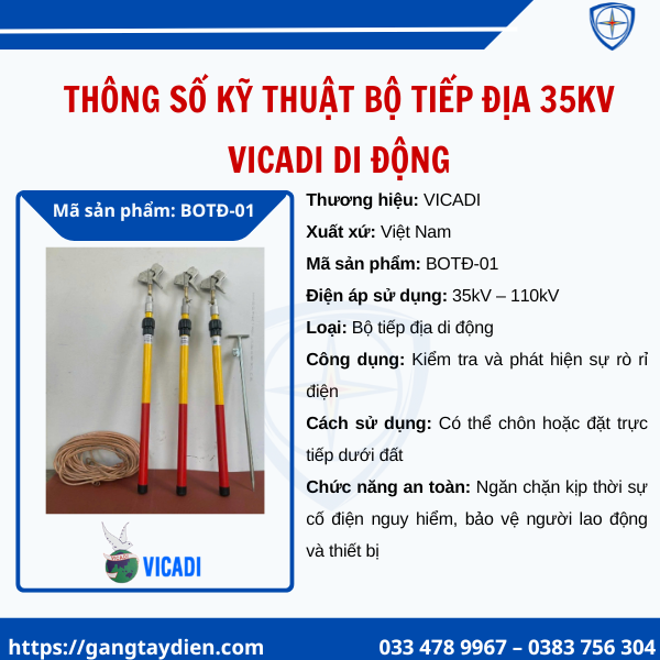 Bộ tiếp địa 35kV, Bộ tiếp địa VICADI, Bộ tiếp địa di động, Thiết bị tiếp địa cao thế, VICADI 