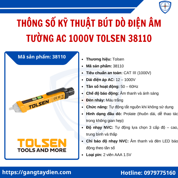 Tolsen 38110, Bút dò điện âm tường AC 1000V Tolsen 38110, bút dò điện âm tường AC, Bút dò điện âm tường AC 1000V Tolsen TOLSEN, bảo hộ điện eco3d, eco3d, 