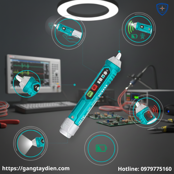 Bút dò điện không chạm AC total, Bút thử điện không chạm AC total chính hãng, Bút dò điện không chạm AC total ở đâu, Bút thử điện Bosch LED, bảo hộ điện eco3d, eco3d, giá Bút dò điện không chạm AC total, THT29100026, bảo hộ lao động giá rẻ,