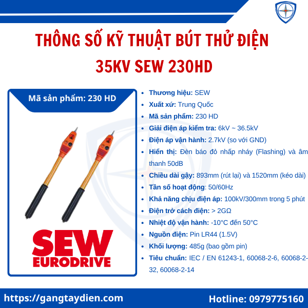 Bút Thử Điện 35kV, Bút Thử Điện 35kV SEW, Bút Thử Điện 35kV SEW 230HD, bút thử điện tiếp xúc, bút thử điện cao áp, bút thử điện giá rẻ, bút thử điện sew, bảo hộ điện eco3d, eco3d,