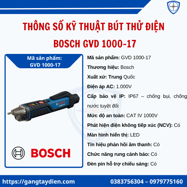 Bút thử điện Bosch GVD, Bút dò điện Bosch chính hãng, Bút dò điện Bosch chính hãng, Mua bút thử điện Bosch GVD 1000-17 ở đâu, Bút thử điện Bosch LED, bảo hộ điện eco3d, eco3d,