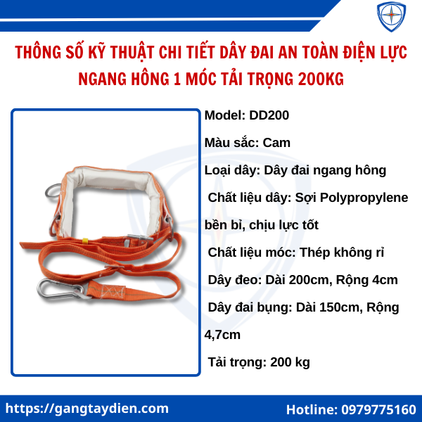 Dây Đai An Toàn Điện Lực Ngang Hông, dây đai an toàn điện lực 1 móc, dây đai bảo hộ điện lực 200kg, dây an toàn làm việc trên cao, dây đai an toàn công nhân điện, dây an toàn leo trụ điện, dây đai an toàn giá tốt, bảo hộ điện eco3d, eco3d, 