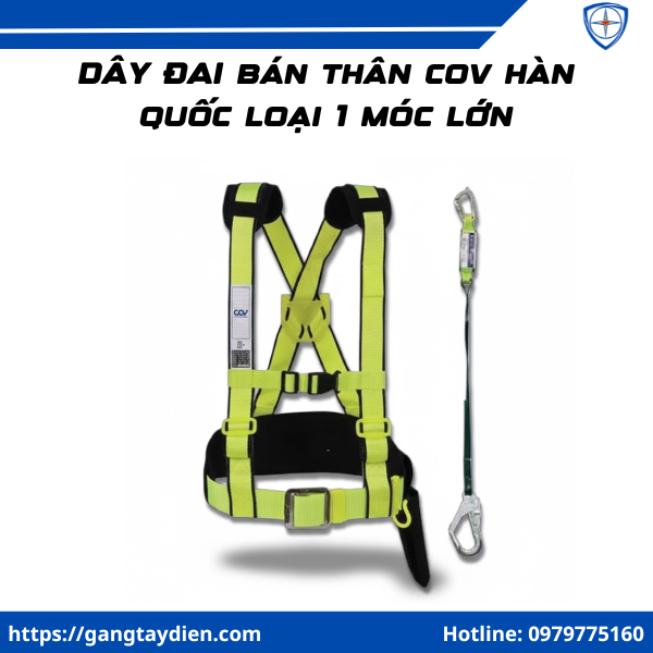 Dây Đai Bán Thân COV Hàn Quốc Loại 1 Móc, dây đai an toàn COV, dây đai bán thân 2 móc, dây đai an toàn Hàn Quốc, dây đai an toàn cho điện lực, dây đai an toàn thợ điện, dây đai an toàn có móc lớn, dây an toàn nửa thân giá tốt, dây đai an toàn đạt chuẩn, dây đai bảo hộ lao động, dây an toàn chống rơi, bảo hộ điện eco3d, eco3d, 