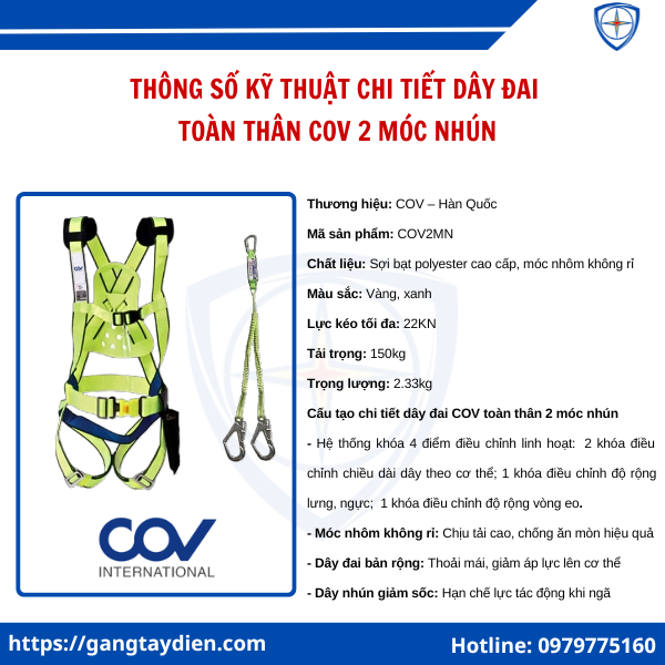 Dây Đai Toàn Thân COV 2 Móc Nhún, dây đai an toàn COV, dây đai bán thân 2 móc, dây đai an toàn Hàn Quốc, dây đai an toàn cho điện lực, dây đai an toàn thợ điện, dây đai an toàn có móc lớn, dây an toàn nửa thân giá tốt, dây đai an toàn đạt chuẩn, dây đai bảo hộ lao động, dây an toàn chống rơi, bảo hộ điện eco3d, eco3d,