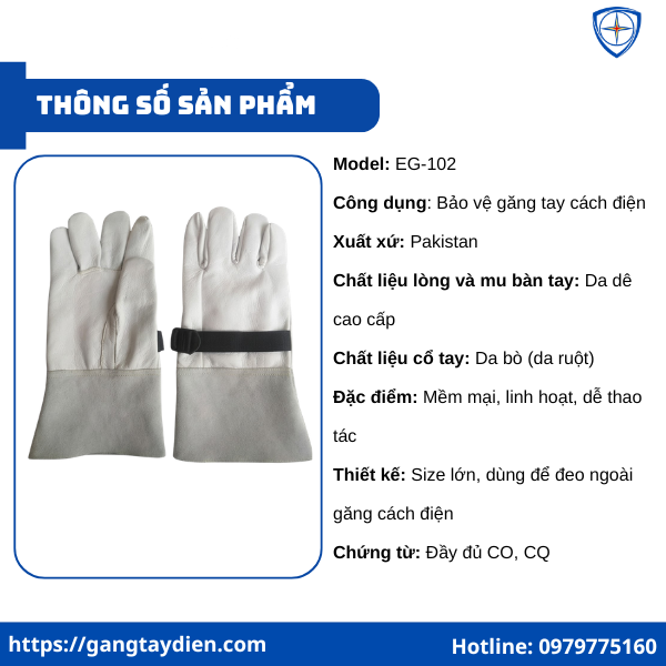 Găng da Pakistan EG-102 loại 2, Găng da cách điện Pakistan EG-102, găng tay cách điện class 2, găng tay cách điện cao áp, găng tay