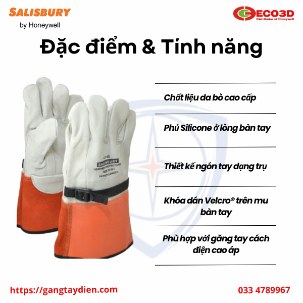 GĂNG TAY BẢO VỆ DA BÒ SALISBURY, bảo hộ eco3d, găng tay cách điện, 