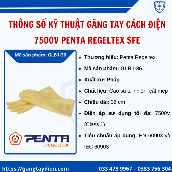Găng tay cách điện 7500V, Găng tay cách điện Penta Regeltex SFE, găng tay cách điện cao áp, bao tay cách điện 7500v, sfe, bảo hộ điện eco3d, găng tay bảo hộ lao động,GLB1-36,