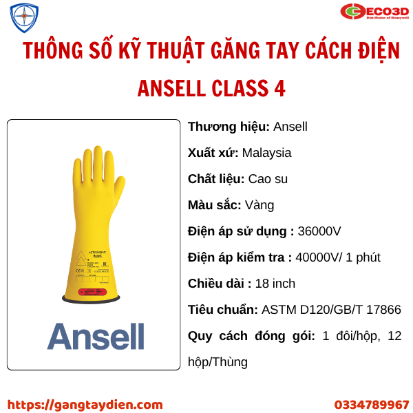 GĂNG TAY CÁCH ĐIỆN ANSELL, găng tay cách điện cao áp, găng tay bảo hộ, 