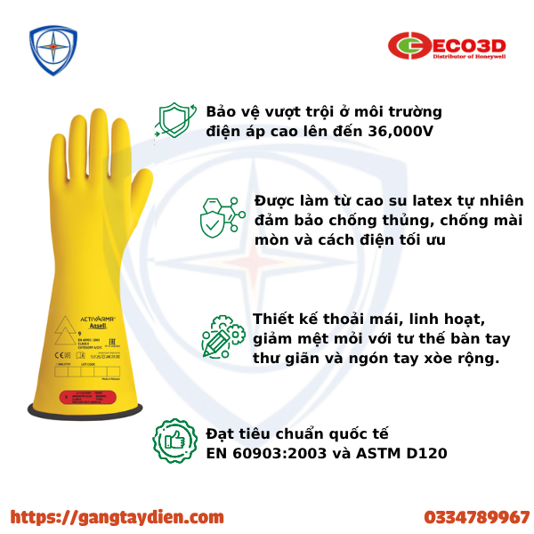 GĂNG TAY CÁCH ĐIỆN ANSELL, găng tay cách điện cao áp, găng tay bảo hộ,
