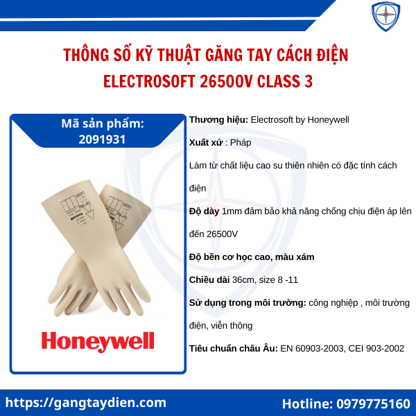 Găng tay cách điện ELECTROSOFT 26500V, găng tay cách điện 26500v, bao tay cách điện 26.5KV, găng tay cách điện class 2, găng tay cao su cách điện giá tốt,  mua găng tay cách điện TPHCM,