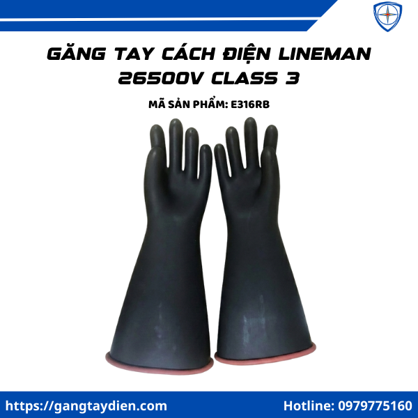Găng tay cách điện LINEMAN 26500V, bao tay cách điện Lineman 26500V, Lineman class 3, găng tay cách điện cao thế 26500V,  găng tay cao su cách điện 26500V, 