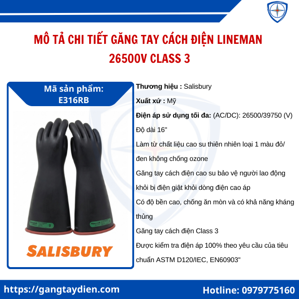 Găng tay cách điện LINEMAN 26500V, bao tay cách điện Lineman 26500V, Lineman class 3, găng tay cách điện cao thế 26500V,  găng tay cao su cách điện 26500V, 