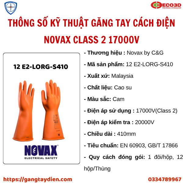 GĂNG TAY CÁCH ĐIỆN NOVAX, BẢO HỘ ECO3D, GĂNG TAY CÁCH ĐIỆN CLASS 2, NOVAX, 