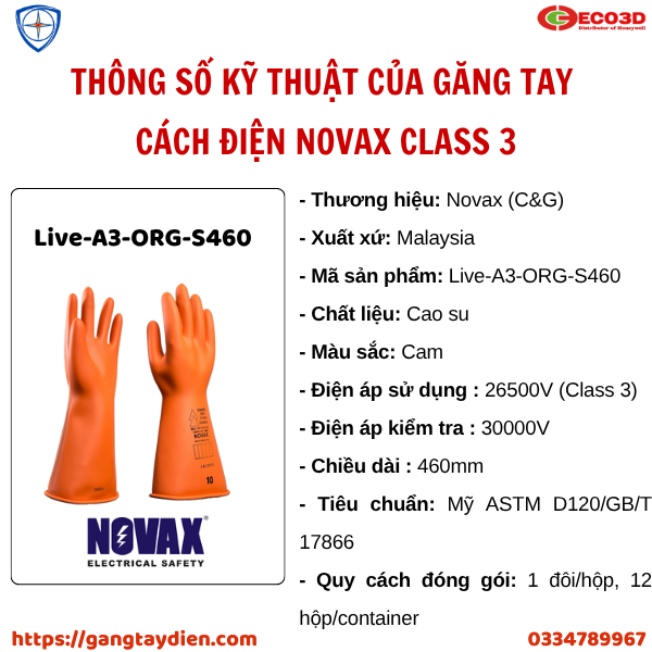 GĂNG TAY CÁCH ĐIỆN NOVAX, BẢO HỘ ECO3D, GĂNG TAY CÁCH ĐIỆN CLASS 3, GĂNG TAY NOVAX,