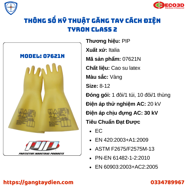 GĂNG TAY CÁCH ĐIỆN TYRON, bảo hộ eco3d, găng tay cách điện,
