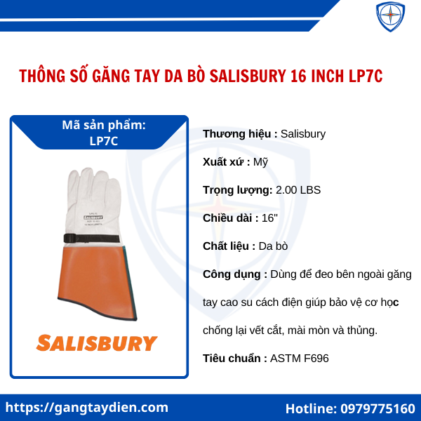 Găng tay da bò Salisbury, găng tay da bảo vệ lớp ngoài, găng tay da cách điện, găng tay da bò, găng tay salisbury, găng tay cách điện LP7C,