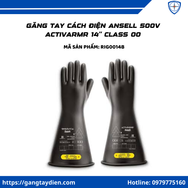 Găng tay cách điện Ansell 500V, Găng tay cách điện 500v, găng tay cách điện ANSELL, găng tay cách điện hạ áp 500v, găng tay cách điện class 00,