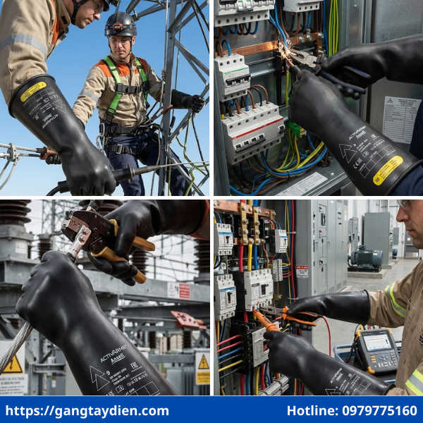 Găng tay cách điện Ansell 500V, Găng tay cách điện 500v, găng tay cách điện ANSELL, găng tay cách điện hạ áp 500v, găng tay cách điện class 00,