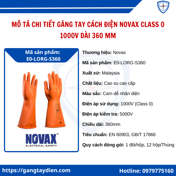 Găng tay cách điện Novax Class 0 1000V, Găng tay cách điện 1000v, găng tay cách điện Novax 1000V, găng tay cách điện 1kv, găng tay cách điện class 0,