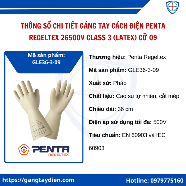 Găng tay cách điện Penta Regeltex 26500V, Găng tay cách điện 26500V, găng tay cách điện SFE 26500V, găng tay cách điện 26.5kv, găng tay cách điện class 3,