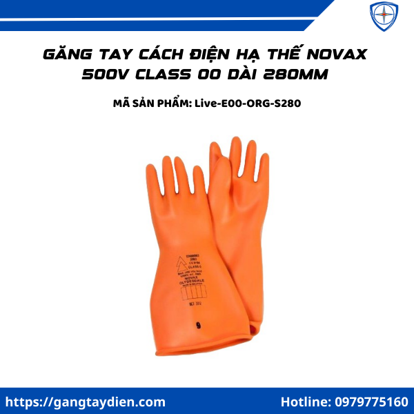 Găng tay cách điện hạ thế Novax 500V, găng tay cách điện hạ áp 500V, găng tay điện 500V, găng tay hạ áp novax, bao tay cao su cách điện 500V,