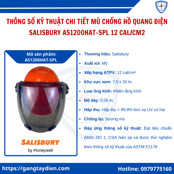 Mũ chống hồ quang điện SALISBURY AS1200HAT-SPL, mũ chống hồ quang điện 12 cal/cm2, Salisbury AS1200HAT-SPL helmet, mũ bảo hộ hồ quang điện Salisbury, arc flash helmet 12 cal, mũ bảo hộ điện lực Salisbury AS1200HAT, mũ chống tia hồ quang Salisbury, bảo hộ điện eco3d, eco3d, mũ bảo hộ công trình điện arc flash, mũ cứng bảo hộ hồ quang điện, mũ bảo hộ ngành điện 12 cal/cm², bảo hộ lao động giá tốt,