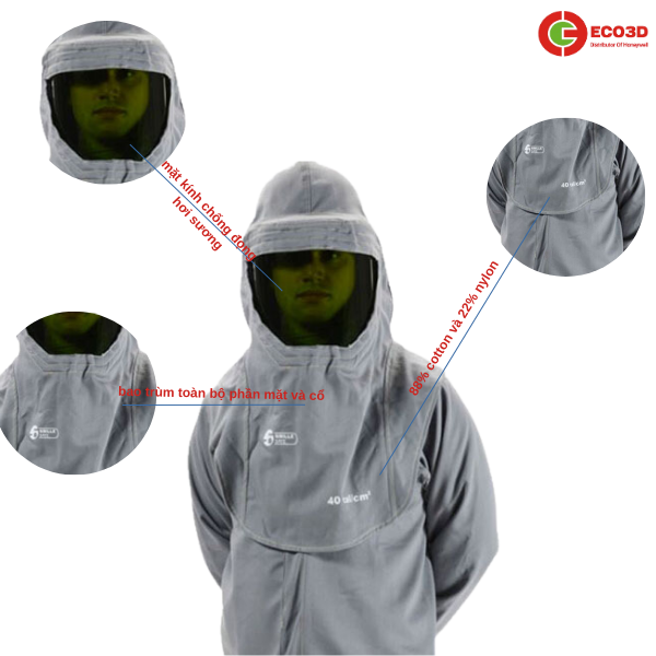 mũ trùm đầu chống hồ quang, quần áo hồ quang điện ,bảo hộ eco3d,bảo hộ ngành điện,dụng cụ cách điện,găng tay điện,