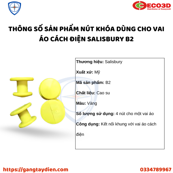NÚT KHÓA DÙNG CHO VAI ÁO CÁCH ĐIỆN SALISBURY, bảo hộ eco3d, dụng cụ cách điện, 