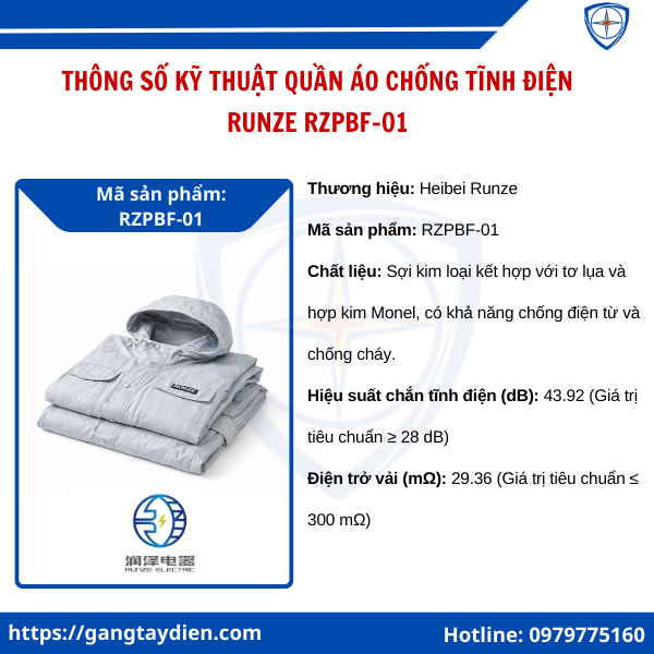 Quần áo chống tĩnh điện RunZe RZPBF-01, quần áo chống hồ quang heibei, quần áo cách điện RZPBF-01, quần áo hồ quang  RZPBF-01, 
