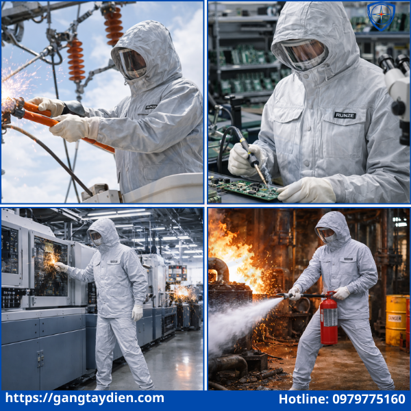 Quần áo chống tĩnh điện RunZe RZPBF-01, quần áo chống hồ quang heibei, quần áo cách điện RZPBF-01, quần áo hồ quang RZPBF-01,