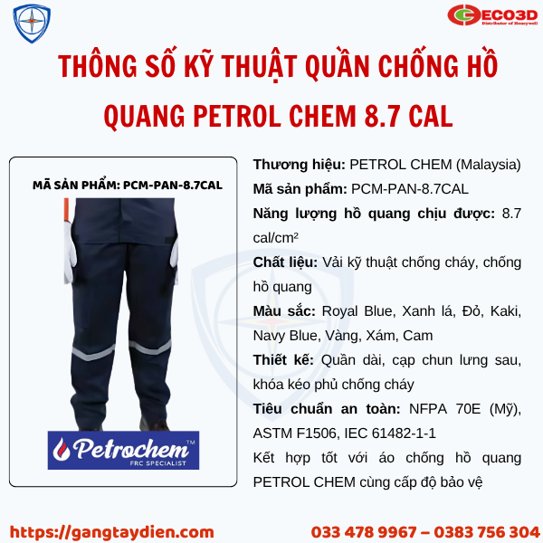 Quần chống hồ quang điện,Quần chống hồ quang PETROL CHEM,PETROL cheM, Quần áo cách điện,
