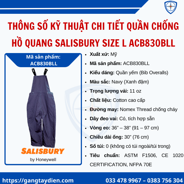 quần chống hồ quang salisbury,quần chống hồ quang giá tốt, ACB830BLL, quần salisbury,quần áo hồ quang điện salisbury
