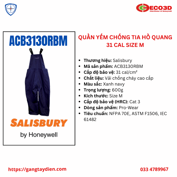 Quần yếm chống tia hồ quang 31 cal, BẢO HỘ ECO3D, DỤNG CỤ CÁCH ĐIỆN, QUẦN ÁO CÁCH ĐIỆN,