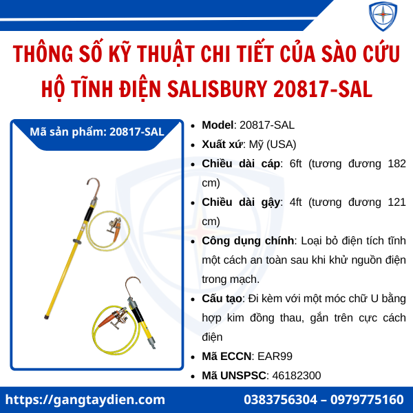 Sào cứu hộ tĩnh điện Salisbury, Sào cứu hộ tĩnh điện giá rẻ, Sào cứu hộ, Sào cứu hộ tĩnh điện chất lượng cao, bảo hộ điện eco3d,sào salisbury, 