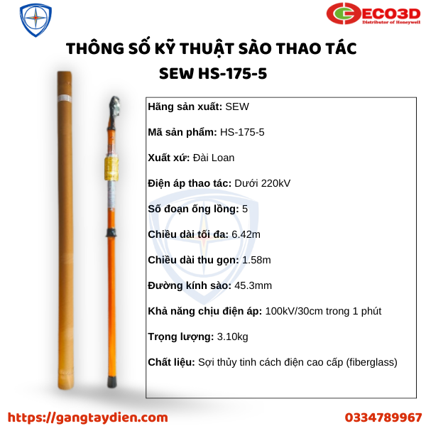 SÀO THAO TÁC SEW, BẢO HỘ ECO3D, sào cáCH ĐIỆN CAO ÁP 