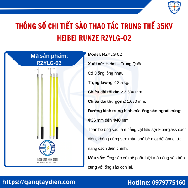 Sào thao tác trung thế 35kV Heibei Runze, sào thao tác trung thế, sào cách điện 35kv, sào thao tác cao thế 35kv, sào thao tác cách điện 35kv,