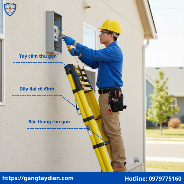 Thang Rút Cách Điện Sợi Thủy Tinh Loại 4M, Thang Rút Cách Điện, Thang Cách Điện, Thang Rút Điện Lực, Thang Rút Cách Điện Sợi Thủy Tinh, bảo hộ điện eco3d, eco3d,